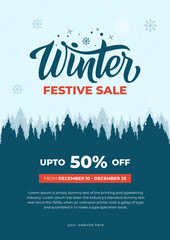 Fototapeta na wymiar Modern flat illustrated winter sale vertical poster. winter sale store for social media posts. Flat winter sale flyer or brochure template