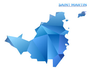 Vector polygonal Saint Martin map. Vibrant geometric island in low poly style. Charming illustration for your infographics. Technology, internet, network concept.