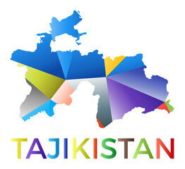 Obraz premium Bright colored Tajikistan shape. Multicolor geometric style country logo. Modern trendy design. Beautiful vector illustration.
