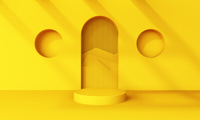 3d illustration one podium yellow