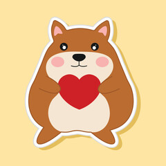 Sticker Style Cute Teddy Holding A Heart On Yellow Background.