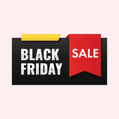 Black Friday With Sale Bookmark Ribbon Over Pink Background.
