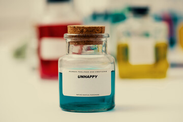 Unhappy. Pheromones, hormones and neurostimulants chemicals that regulate human emotions and mood....
