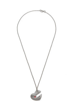 Close-up shot of a silver paired necklace with a heart pendant. The necklace with la obster clasp is decorated with inscription "I love you". The necklace is isolated on a white background. Front view