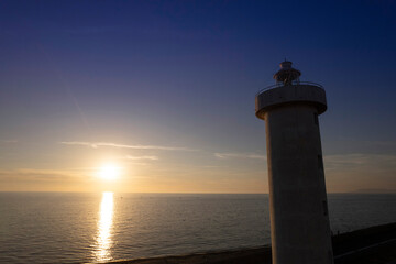 Aerial view of the lighthouse of Viareggio Tuscany taken at sunset
