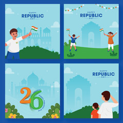 Social Media Republic Day Post Or Template Design In Four Options.