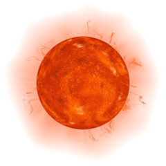 Glowing sun in flames on transparent background