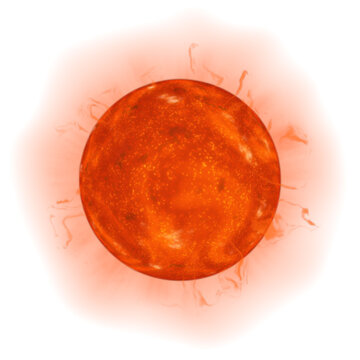 Glowing sun in flames on transparent background