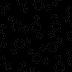 Seamless pattern of hermaphrodite sign. Unisex symbols. Male and female sex sign combined.