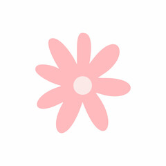 Simple flower in doodle style. Spring and summer. Cute sticker. Pink chamomile.