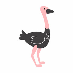 Emu ostrich.  African animal. Big exotic bird. Vector doodle illustration. Sticker for baby.