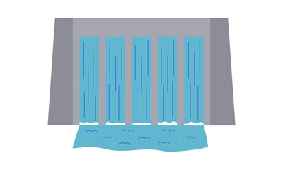 Hydroelectric power station. An alternative, renewable source of electricity. Flat style. Vector.