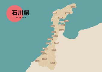地図（地名付き）-石川県