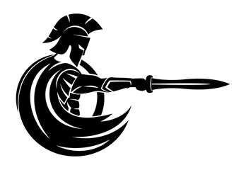 Spartan warrior with sword and shield on white background. - 543373504