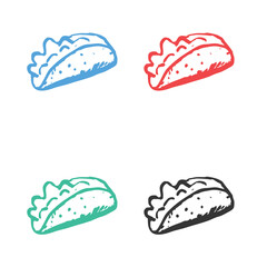 Taco, Mexican Food fast food vector icons in multiple colors 