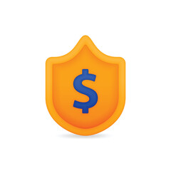 Protection icon on finance and savings. Icon Security and secure with money shield. Can be used for banking, financial, purchase, bill, taxation, payment, sell, buy, trade, transaction, debt, loan