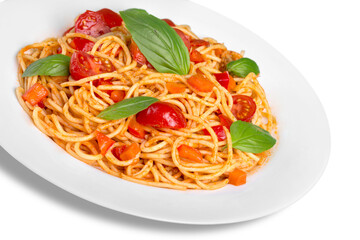 spaghetti with tomato sauce and sprinkled with cheese