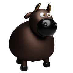 Funny bull  with gold horns. Animal wildlife cartoon character. 3d illustration.