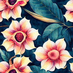 Plants leaves and flowers fantastic seamless pattern