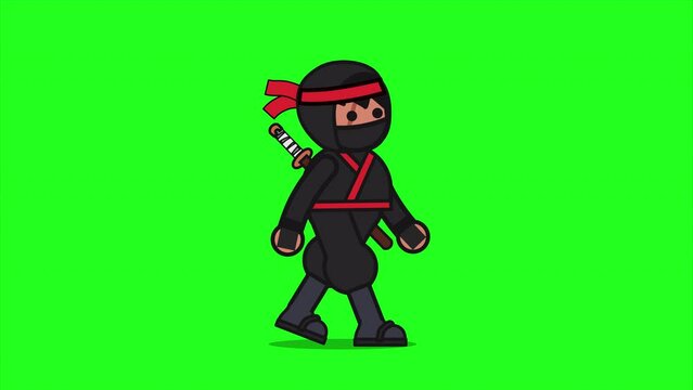 Ninja walking looped animation with green screen.

