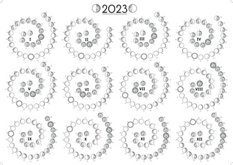 Moon Calendar 2023 Northern Hemisphere 12 Spirals White