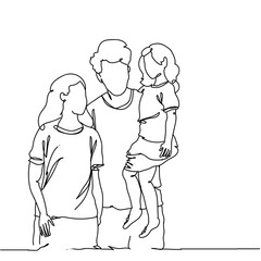 Happy Family Continuous Line Drawing. Isolated on White Background. Line Art Drawing of Happy Family. Vector Illustration.