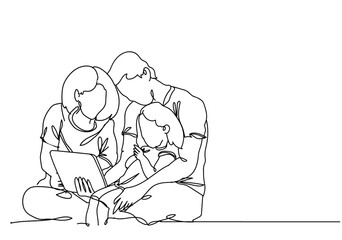 Happy Family Continuous Line Drawing. Isolated on White Background. Line Art Drawing of Happy Family. Vector Illustration.