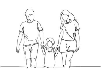 Happy Family Continuous Line Drawing. Isolated on White Background. Line Art Drawing of Happy Family. Vector Illustration.