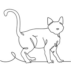 Single Continuous one line drawing of cat, cat silhouette Continuous Line Drawing. Single line draw design graphic vector illustration