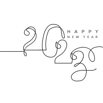 Single Continuous one line lettering of 2023, Continuous line drawing text for New Year greeting card, banner, calendar design. Vector illustration
