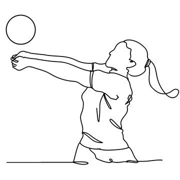 Single continuous line drawing of volleyball player. Hand drawn single line vector illustration