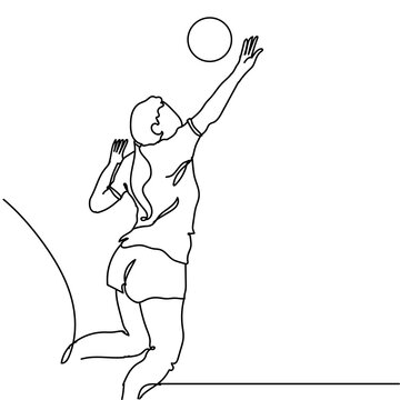 Single Continuous Line Drawing of Volleyball Player who are Playing. Hand Drawn Single line vector illustration