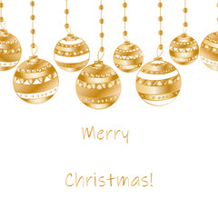 Golden christmas card on white background. Modern flyer template for decoration design. Vector ornament pattern. Happy festive background. Text: merry christmas. Party invitation design.