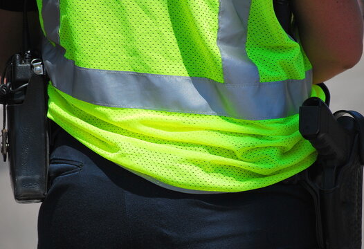 Police standing on guard duty outside.