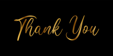 Thank You Text Lettering. Gold Text Handwritten Calligraphy Isolated On Black Background. Greeting Card Vector Illustration