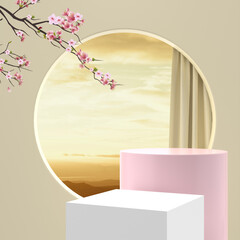 3D abstract background, Cosmetic products podium scene with the platform, stand showcase pedestal studio.