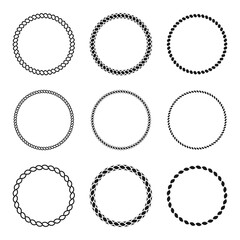Rope frames collection. Set of round frames from nautical rope. Marine rope in circle shape for decoration