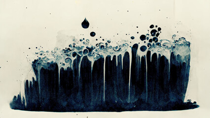 Ink drop. Abstract painting. Paint splatter. Dark navy blue watercolor splash on white background.