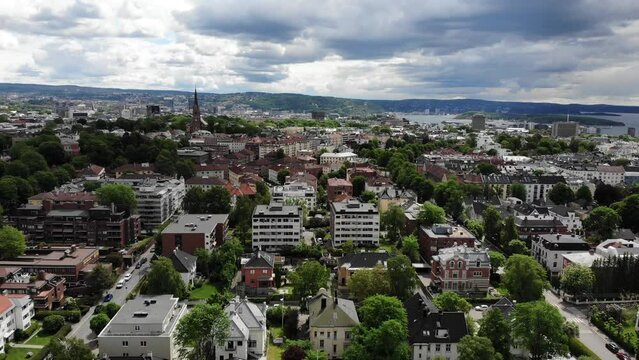 Aerial: Oslo city in Norway seen from Vigeland park