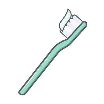 recommend clip art: Toothbrush with toothpaste icon. Flat illustration of toothbrush with toothpaste vector icon isolated on white background.