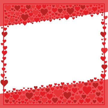 Red, pink and white square background color with stripe line shape. Hearts, Valentines day, love. Suitable for social media post and web. Frame, boarder for text, picture, advertisement. Empty space. 