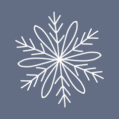 Snowflake in doodle style, winter holiday decoration on background.