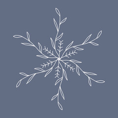 Snowflake in doodle style, winter holiday decoration on background.