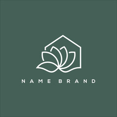 line art magnolia flower and house logo vector © Dwi