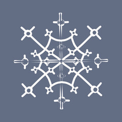 Snowflake in doodle style, winter holiday decoration on background.