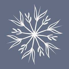 Snowflake in doodle style, winter holiday decoration on background.