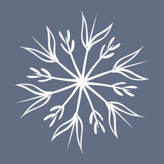 Snowflake in doodle style, winter holiday decoration on background.