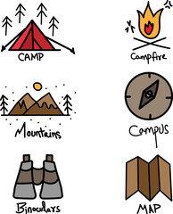 HandDrawn travel and camp icons
