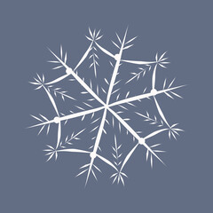 Snowflake in doodle style, winter holiday decoration on background.