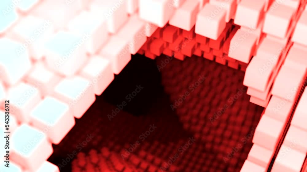 Poster abstract network reality with flying cubic shapes. design. giant structure made of small same size b